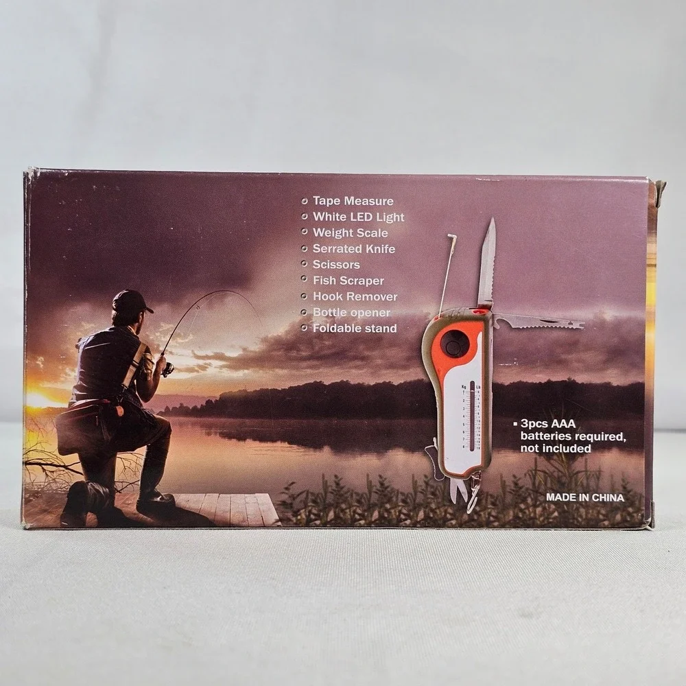 Multi-Function Fishing Tool Scale Tape Measure LED Light Knife Green Orange